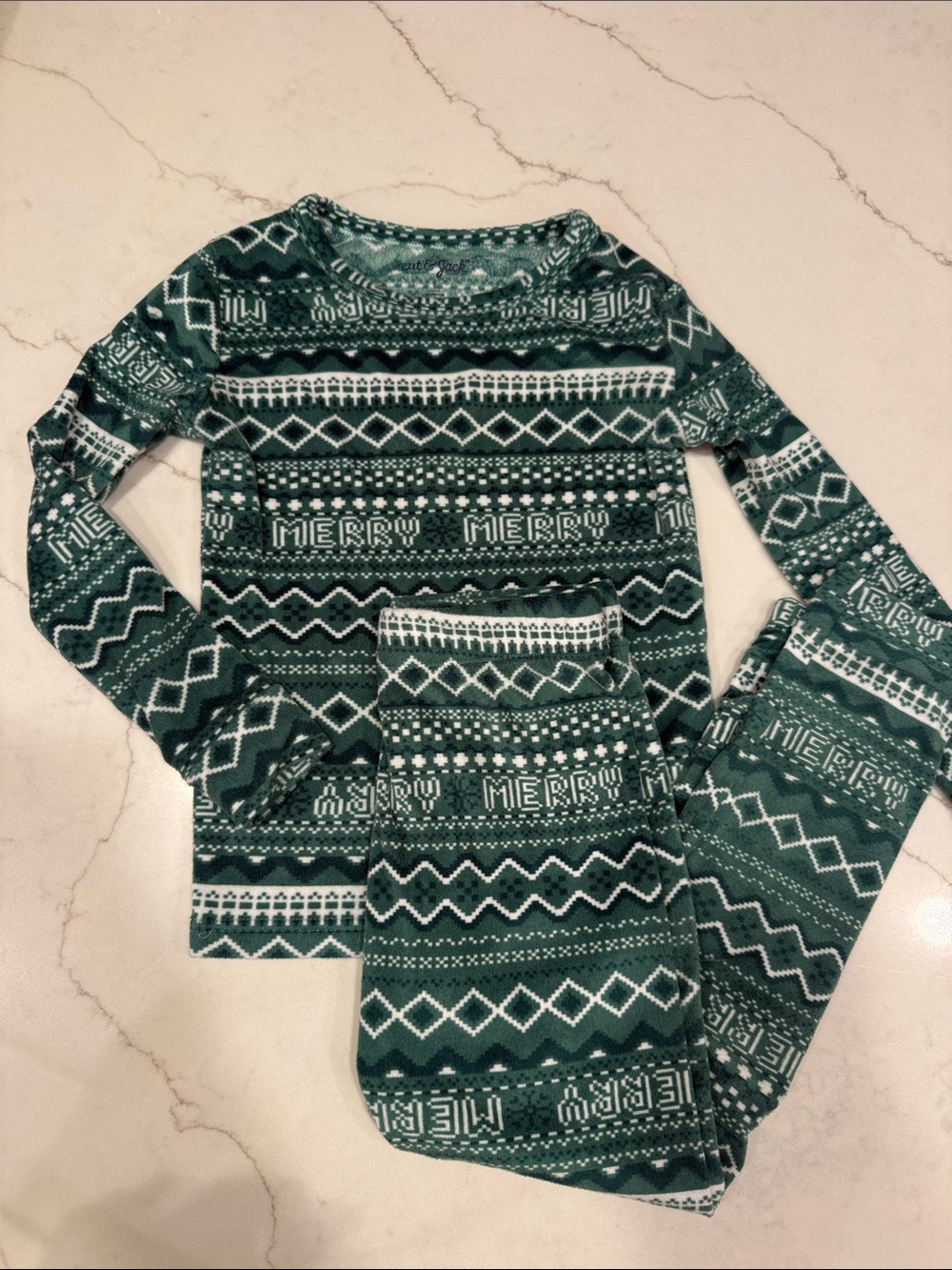 Cat & Jack Green 'Merry' Fair Isle Holiday Pajama Set